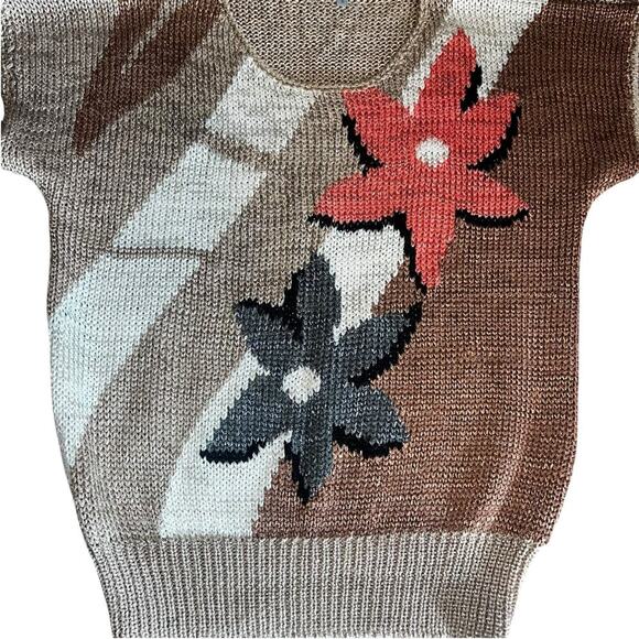 Vintage 80’s Cap Sleeve Hand Knit Sweater with Floral Design by Christine SM - Picture 3 of 10